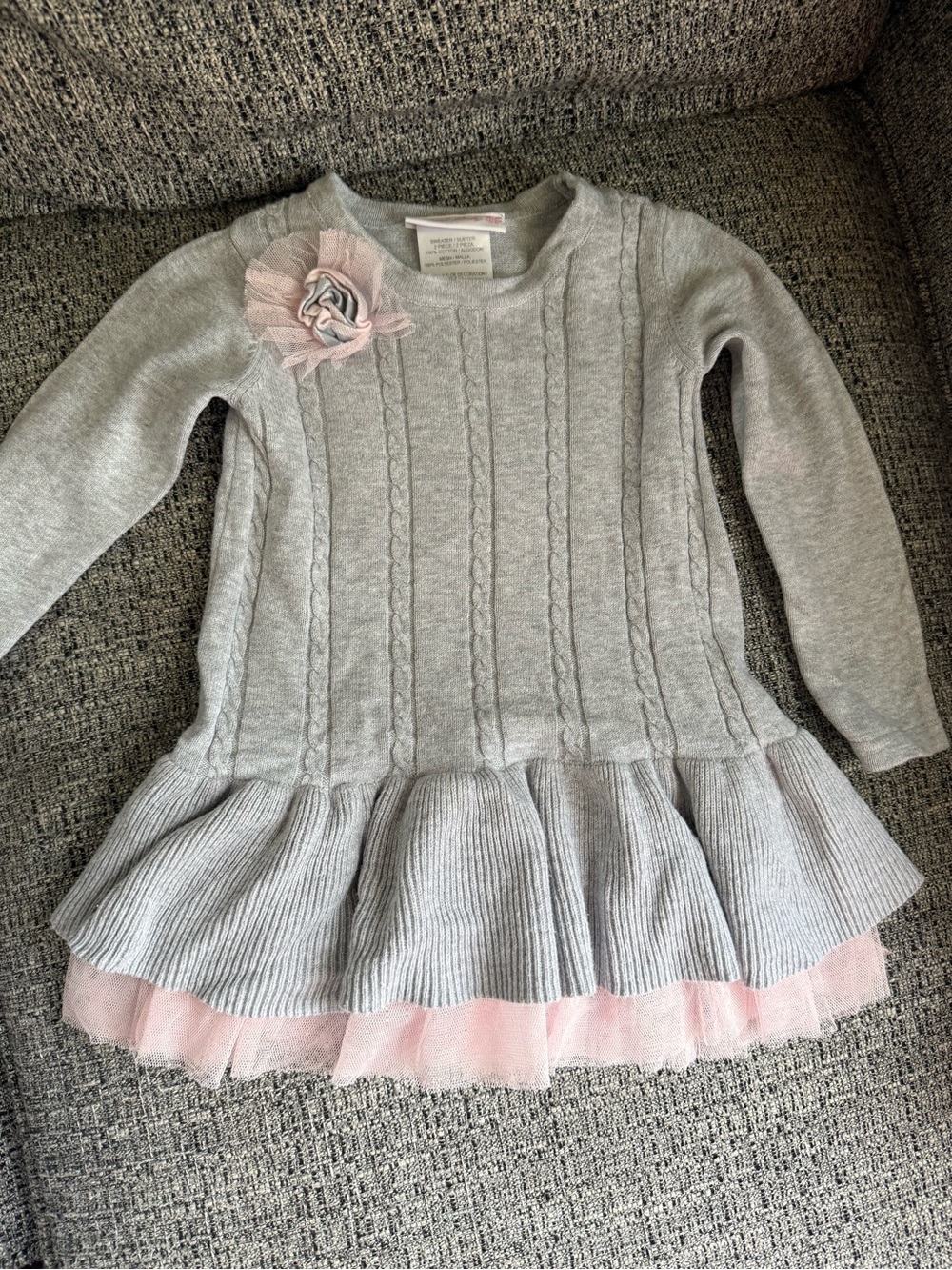 Otherwild Gray Knit Dress with Pink Tulle Accent